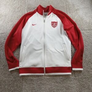 USA Soccer Jacket Mens Large White Red Nike Full Zip Fleece Lined Track‎ Warmup